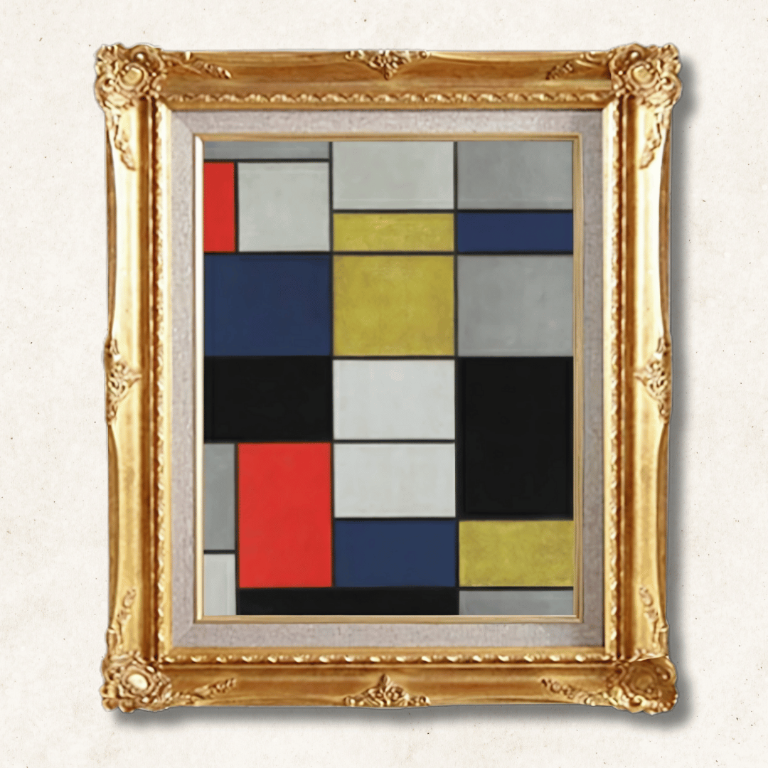 Piet Mondrian <br>- Grande composizione A con nero, rosso, grigio, giallo e blu (Framed)